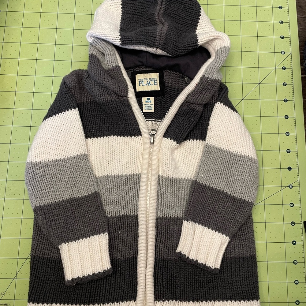 The Children's Place Black, Gray, and White Striped Hoodie
